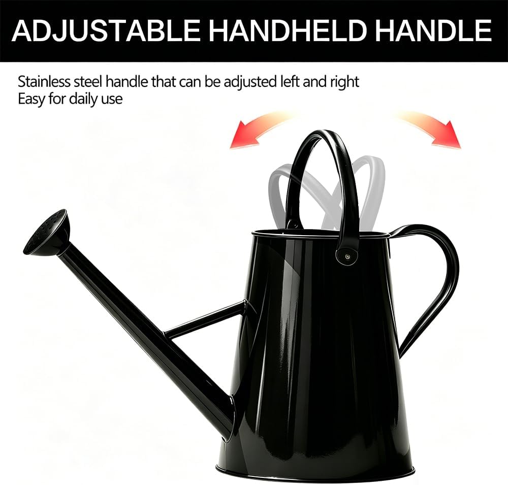 1.5 Gallon Metal Watering Can for Outdoor Plants, Large Watering Can, Black