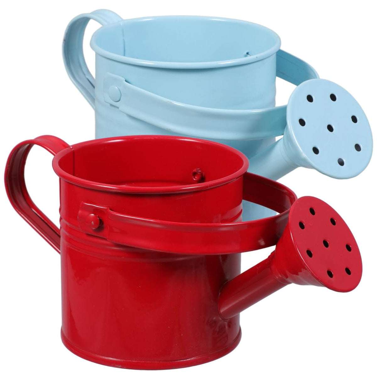 Kids Watering Can Metal Small Watering Can for Indoor Plants, Iron Mini Water Bottle for Garden Yarde Home Plants Flower Bonsai Pots (Red and Light, 2PCS)