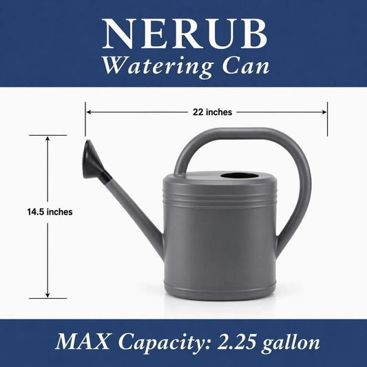 NERUB 2 Gallon Watering Can for Outdoor Plants, Large Garden Watering Can with Long Spout and Removable Stainless Steel Sprinkler Head, Plastic Water Can for Patio, Greenhouse and Flowers