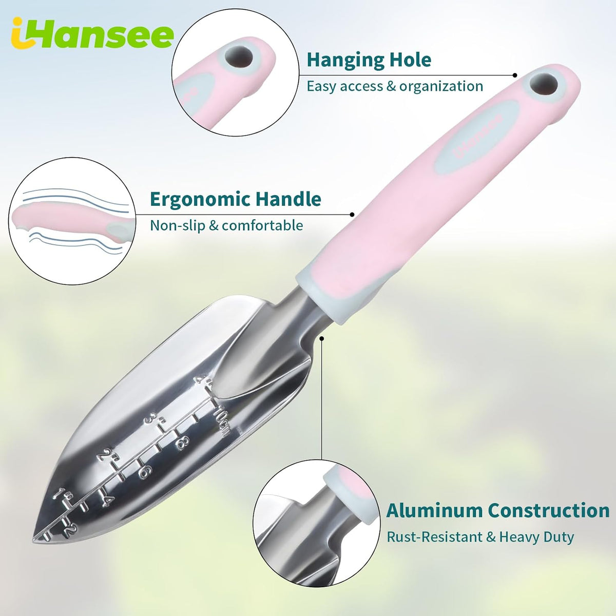 Pink Garden Tool Sets 4-Piece, Aluminum Gardening Hand Tool Kit