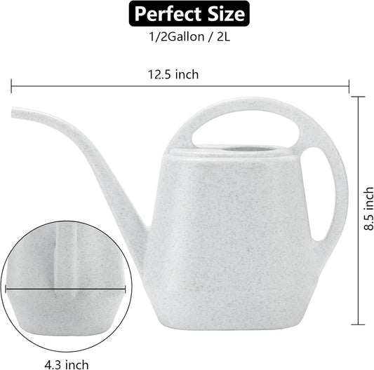 Fasmov Watering Can, 1/2 Gallon Plastic Watering Cans with Comfortable Handle, Small Garden Watering Cans Long Spout for Indoor Outdoor Watering Plants, Gray White