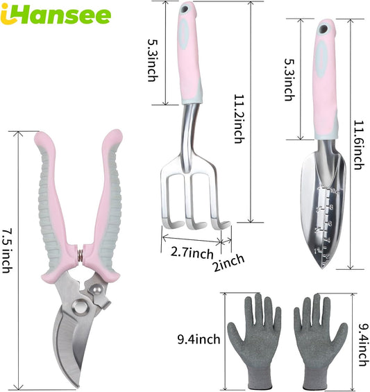 Pink Garden Tool Sets 4-Piece, Aluminum Gardening Hand Tool Kit