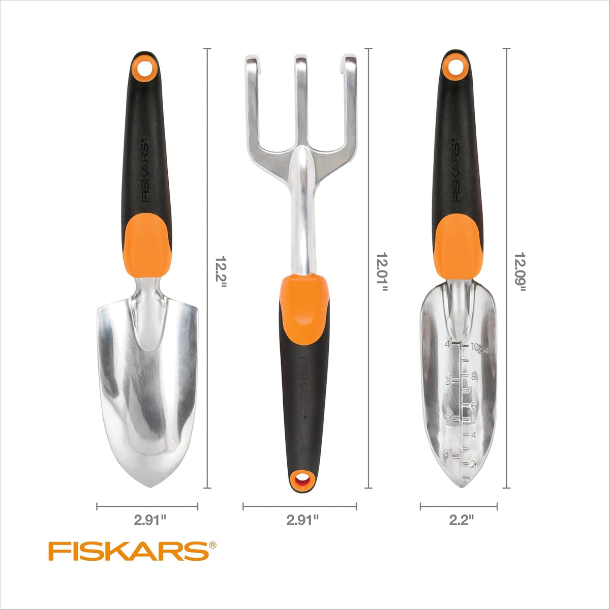 Fiskars 3-Piece Garden Hand Tools Set w/Trowel, Transplanter & Cultivator