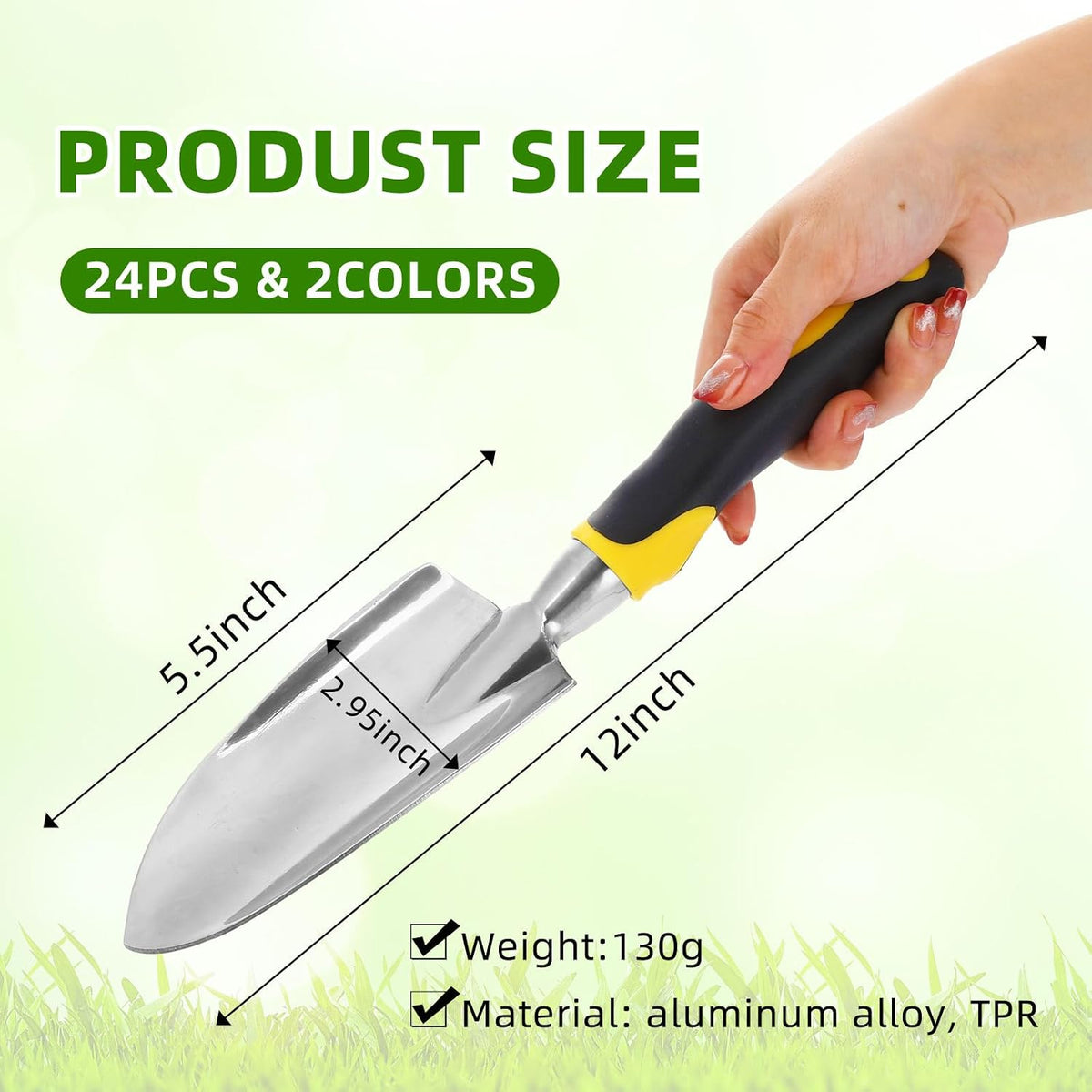 Product Image Yaocom Garden Shovel Aluminum Alloy Heavy Duty Trowel Garden Tool Small Shovels for Digging Metal Hand Trowel Spade with Soft TPR Handle for Lawn Yard Farm Home Shop Planting(12 Pcs)