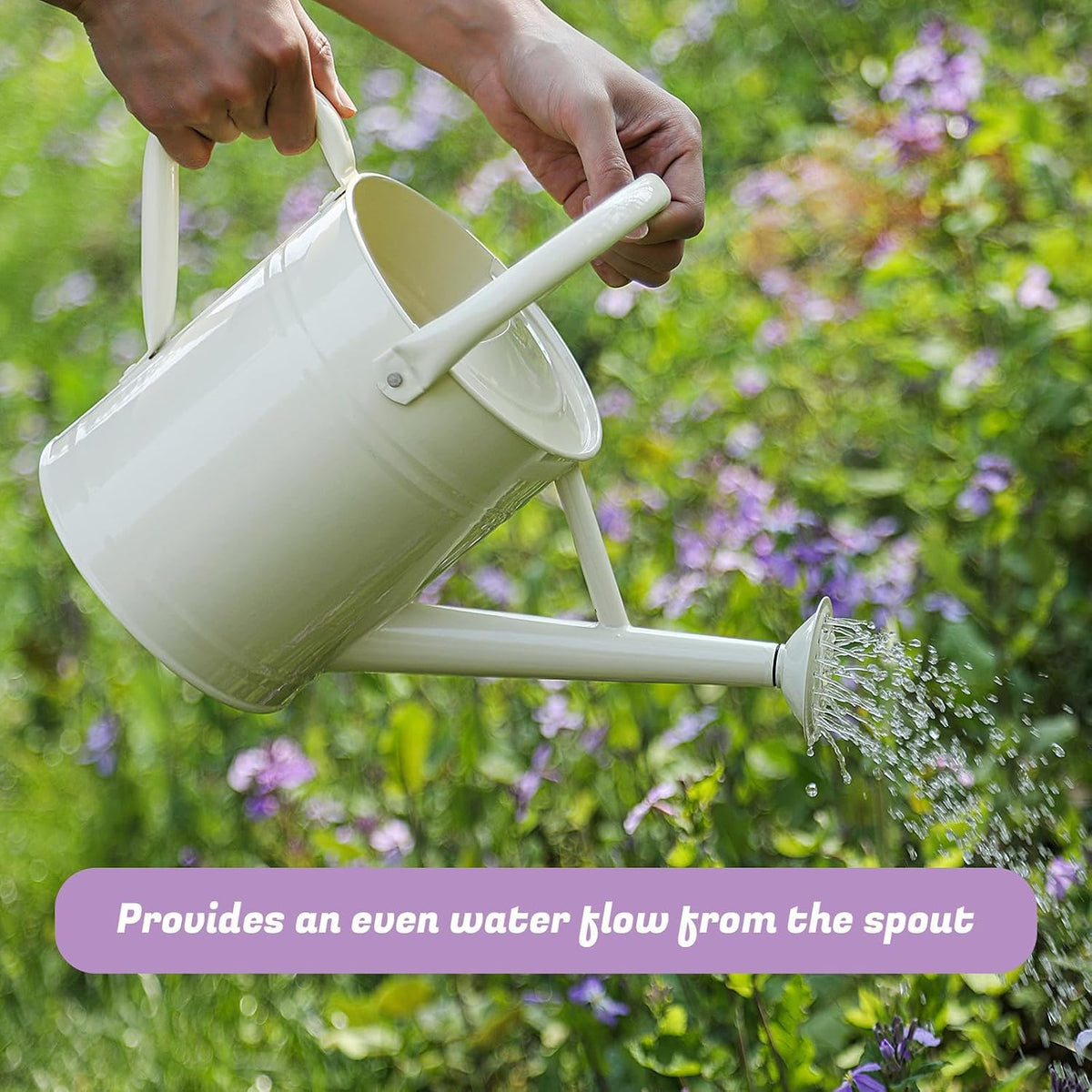 1 Gallon Watering Can for Plants, Watering Cans for Indoor&Outdoor Gardening, Galvanized Steel Watering Pot with Removable Spout, Metal Water Can with Ergonomic Movable Handle(White)
