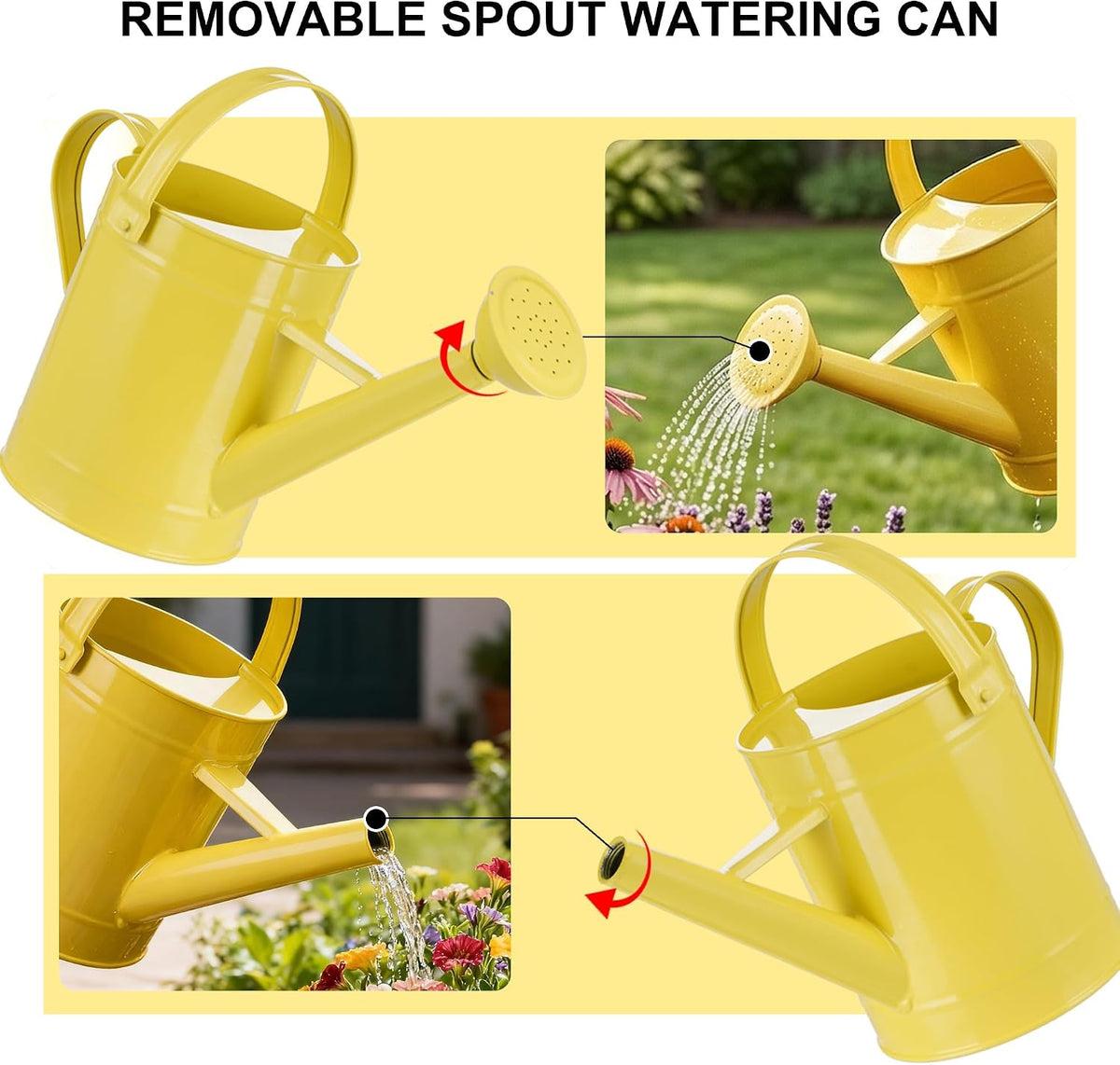 Topadorn 55 oz Metal Watering Can with Long Spout for Indoor Plants, Yellow