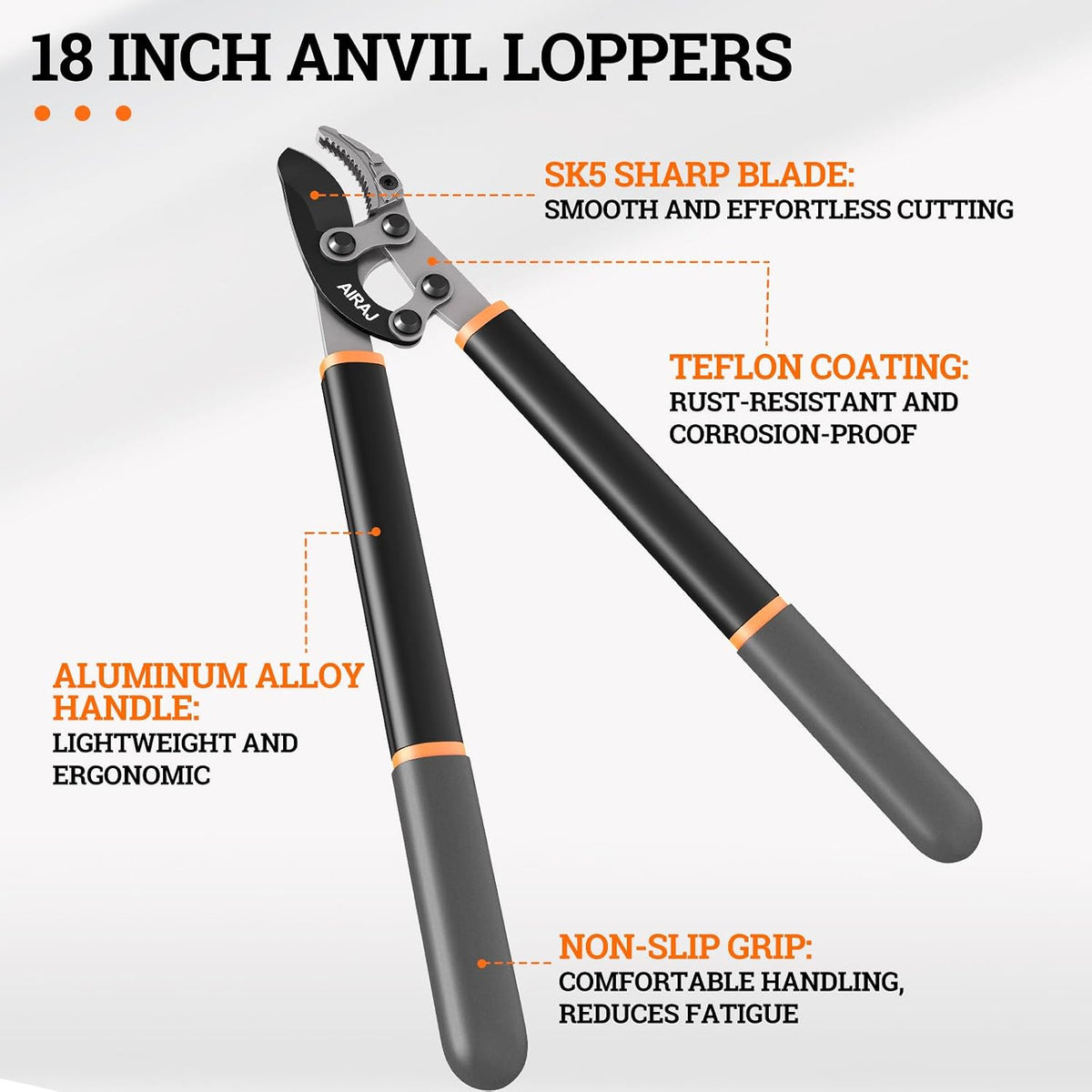 AIRAJ 18” Anvil Loppers for Tree Trimmer, Tree Branch Cutter Garden Tools