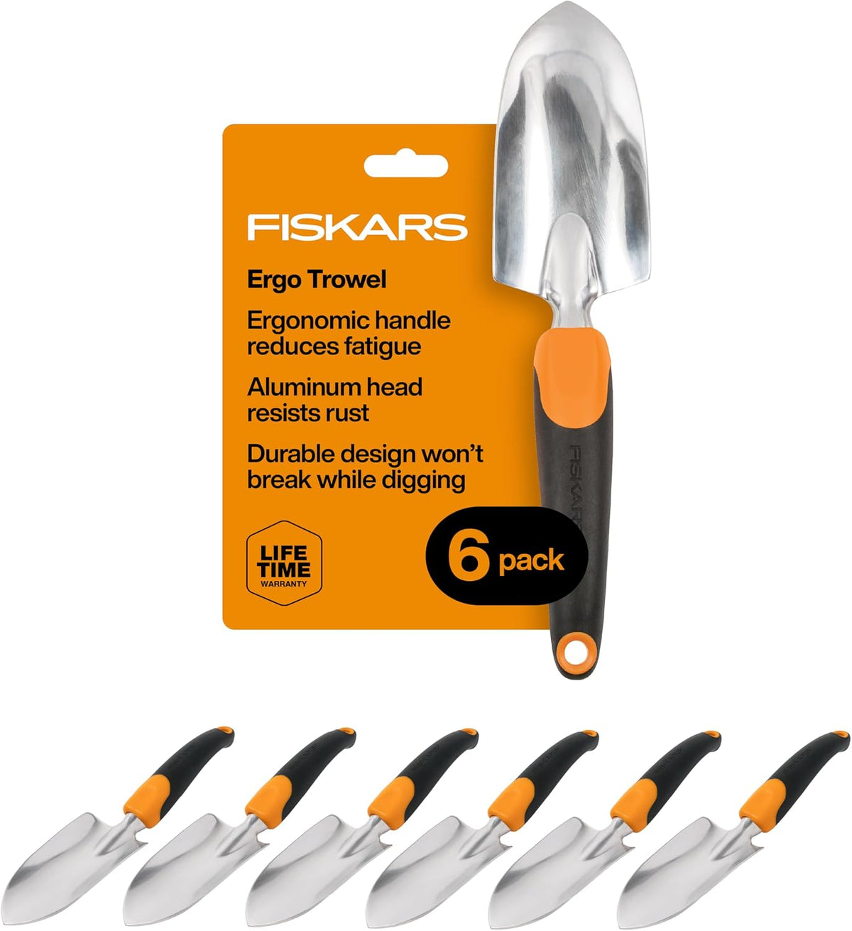 Fiskars Ergo Garden Trowel, Hand Tool for Digging & Planting, 6-Pack