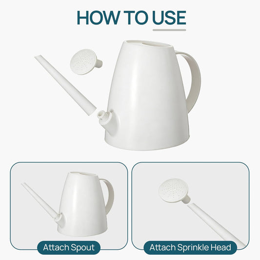 Modern 1.8 Liter Plastic Watering Can with Detachable Spout and Sprinkler Head, Designed for Controlled Pouring and Easy Handling, White