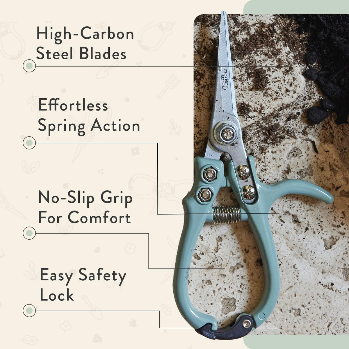 Modern Sprout Hand Pruners+Shears Set w/Blister - Gardening Tools - Sage