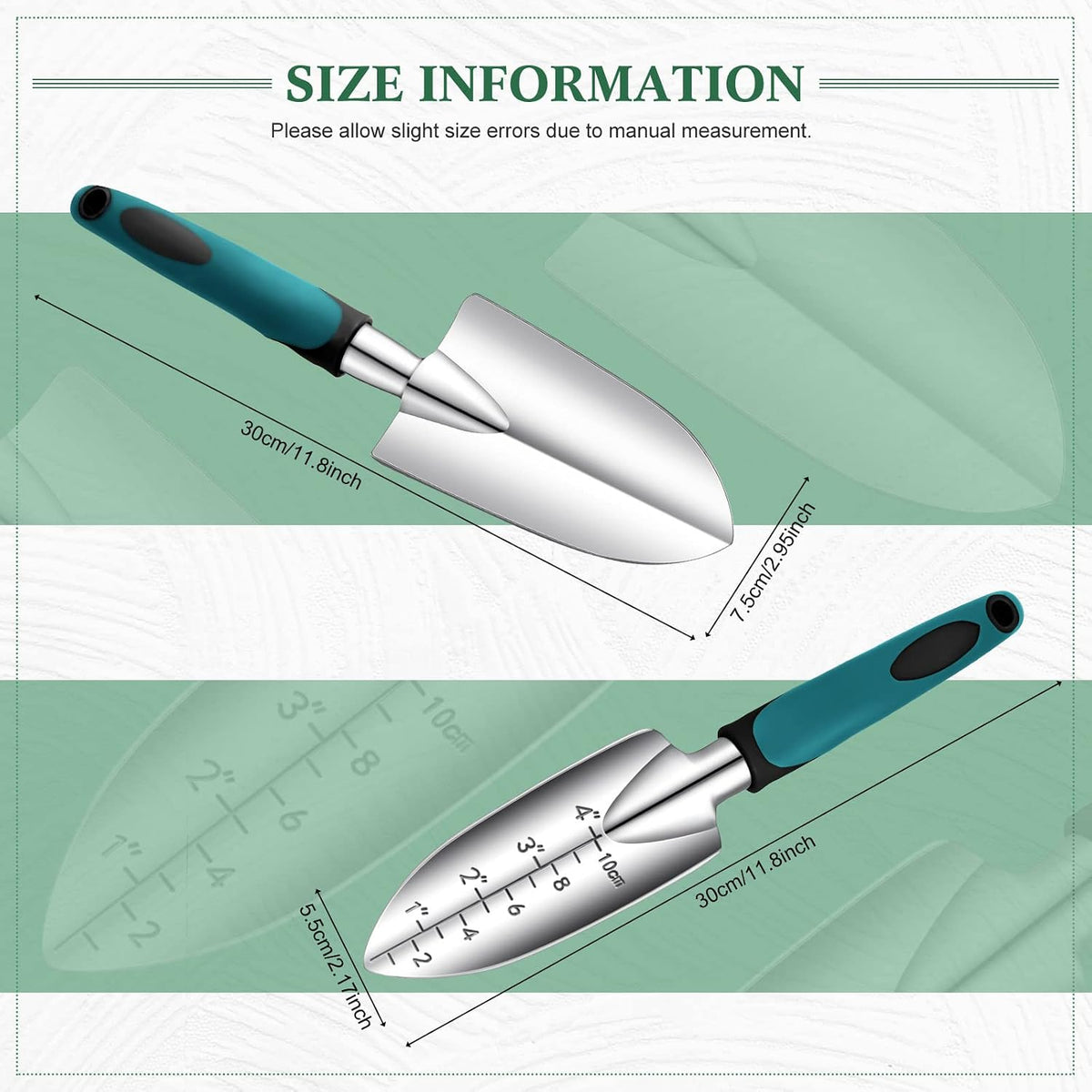 Honoson Garden Hand Trowel Transplant Trowel with Measurements Aluminum Alloy Planting Tools with Rubber Handle Small Gardening Hand Tools Shovels for Gardening Cultivating Transplanting Supplies