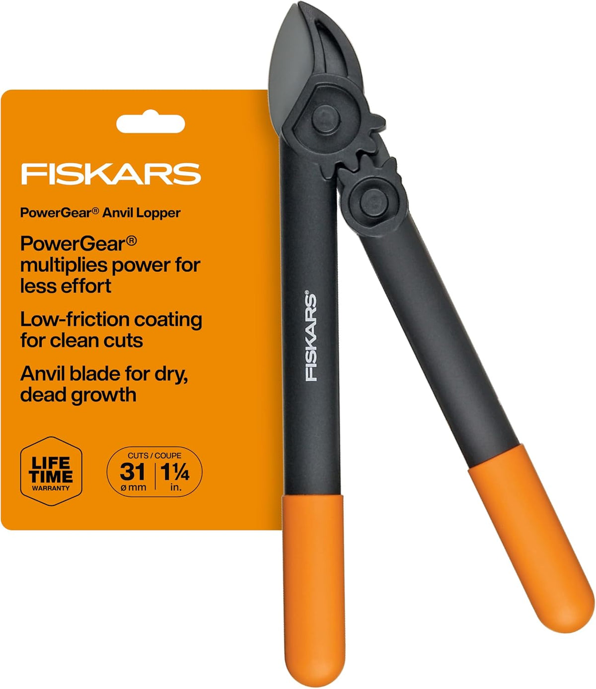 Fiskars 15” PowerGear Garden Anvil Loppers, Tree Trimmer, 1.25" Cuts