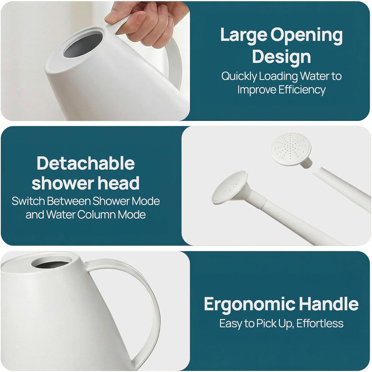 Modern 1.8 Liter Plastic Watering Can with Detachable Spout and Sprinkler Head, Designed for Controlled Pouring and Easy Handling, White