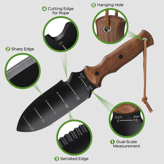 Stocking Stuffers for Men Women Kids, Hori Hori Garden Knife, Garden Tools for Weeding Digging Planting with 7" Stainless Steel Blade,Dual-Scale Measurement,Hanging Hole, EDC Sheath