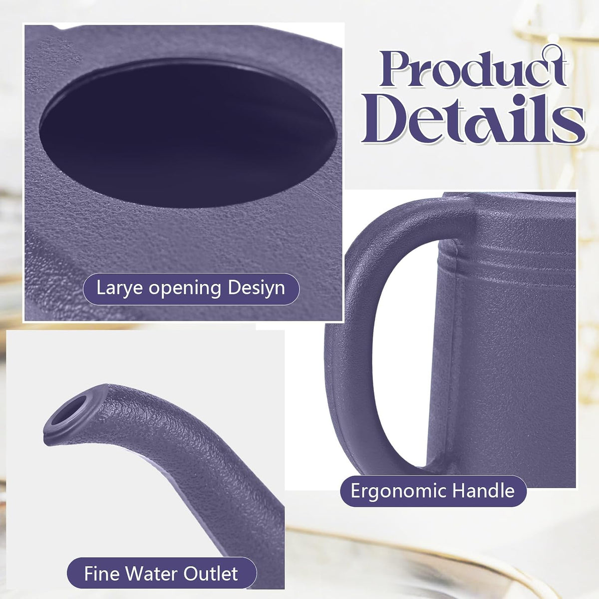 Grip Watering Can for Garden Indoor Plants Outdoor Plant House Flower - 1/4 Gallon - Purple