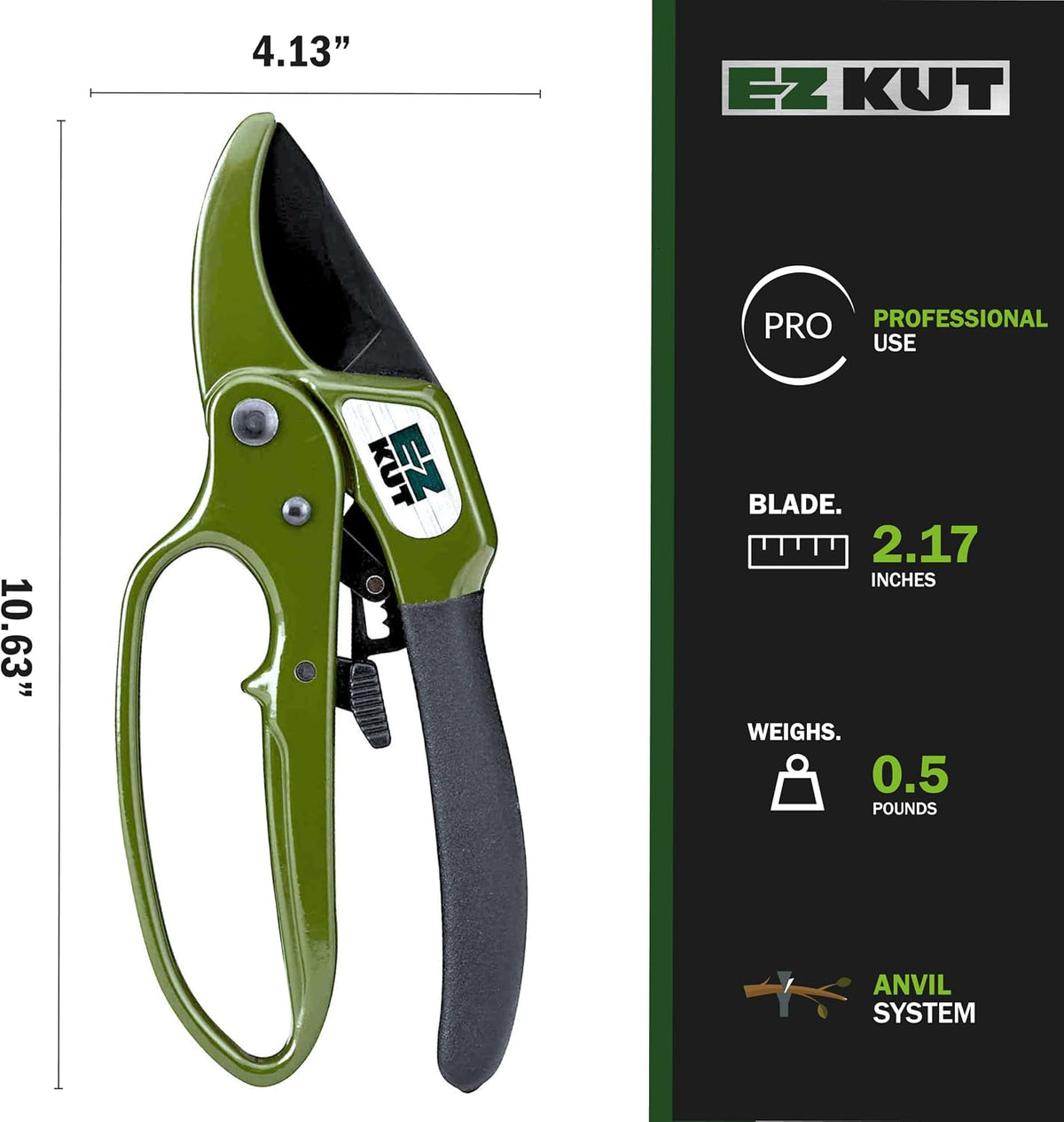 EZ Kut Heavy Duty Pruning Shears Green - with Ratcheting Action Great Garden Hand Tool Clippers Gardening pruners arthritis tools Ratcheting Anvil Hand Pruner Pruning Shears Heavy Duty Since 1988