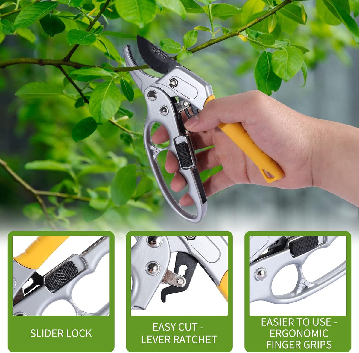 Premium Germany Pruning Shears, 4x Cutting Power Trimming, Garden Clippers 1-Inch Cut Capacity, Best Gardening Gifts, Easy to use Gardening Tools, Arthritis Weak Hand Snips