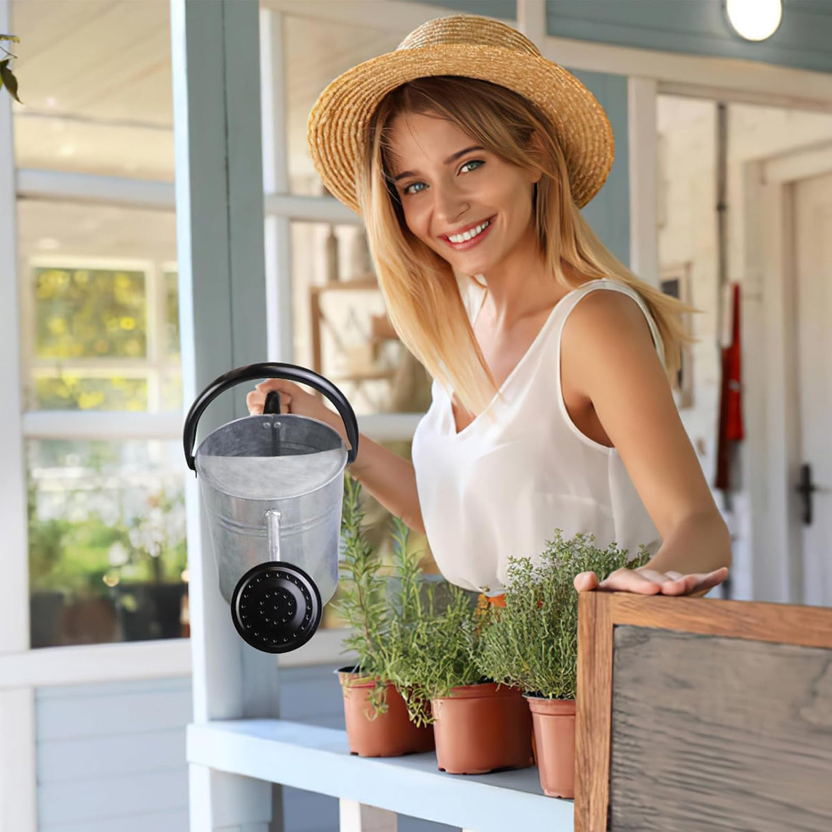 Metal Watering Can with Removable Spout, Galvanized Steel Plants Water Can for Women, Men and Kids' Outdoor or Indoor Gardening - Nice Flower Watering Pot Gift & Decoration (Zinc, 0.6 Gallon)