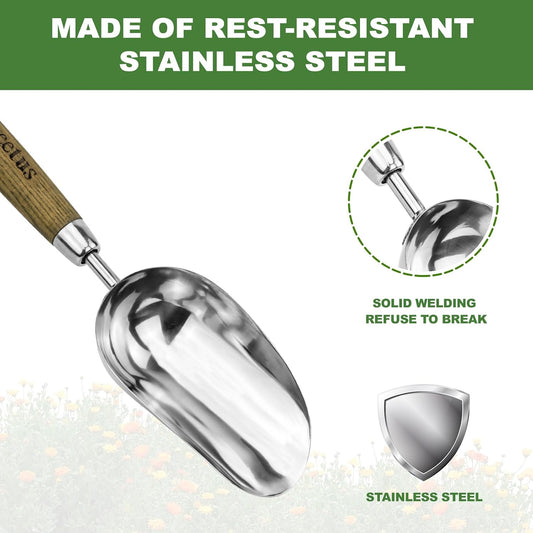 Haliaeetus Potting Soil Scoop, Bend Proof Stainless Steel Gardening Scoop