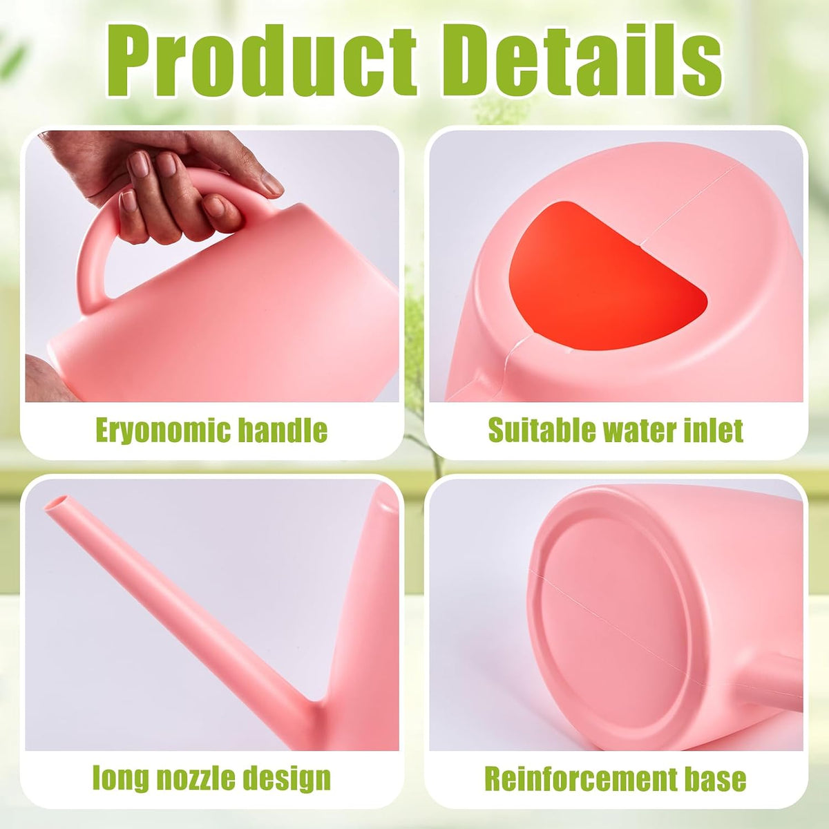 ZXJ Plant Watering Cans for Indoor and Outdoor Home Garden Plants - with Long Spout - Pink - 1/2 Gallon