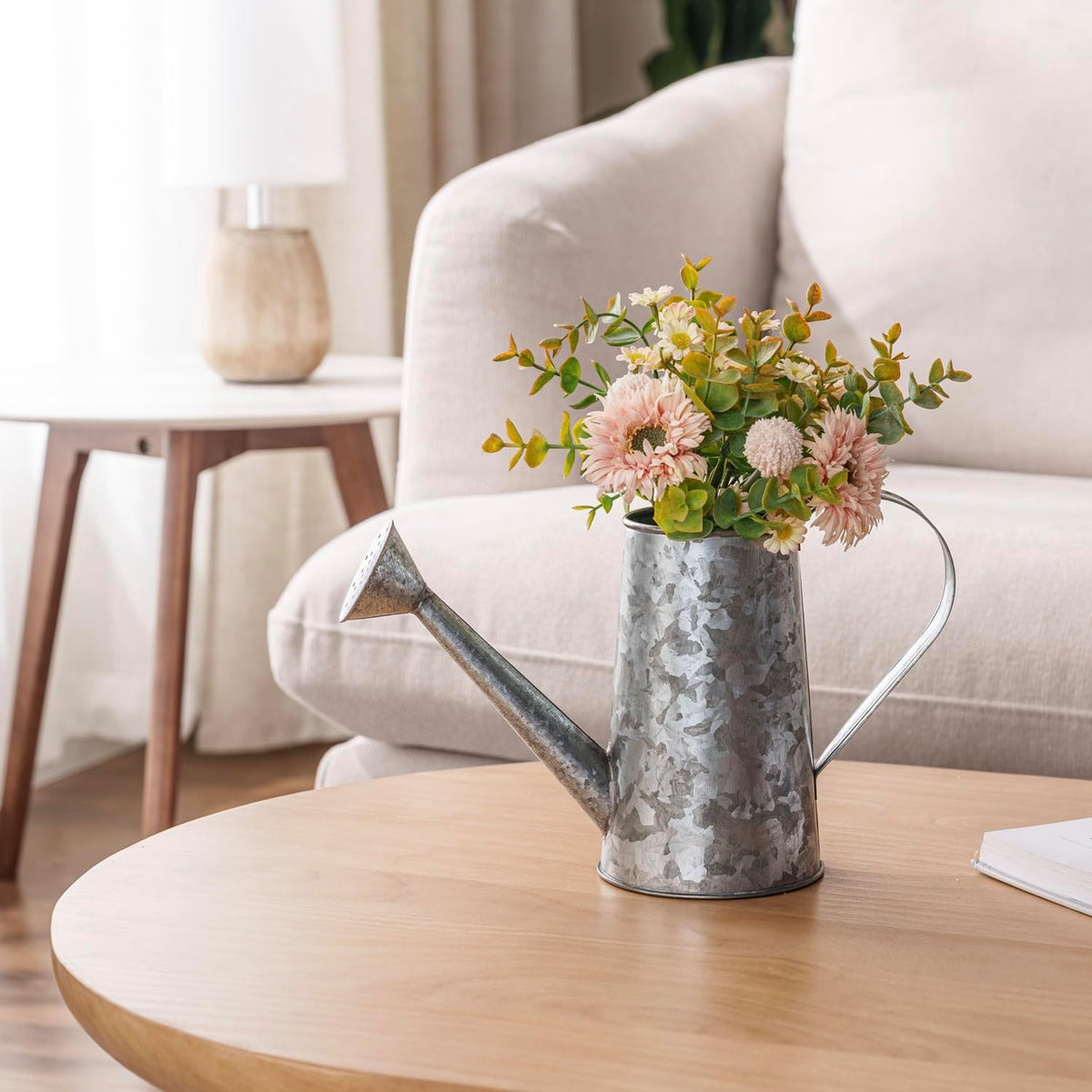 MyGift Vintage Galvanized Metal Watering Can Vases for Flowers, Set of 2