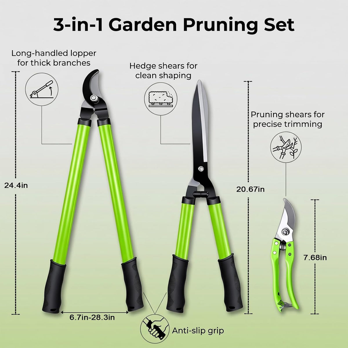 3-Piece Garden Pruning Tool Set, Lopper, Hedge Shears & Pruning Shears