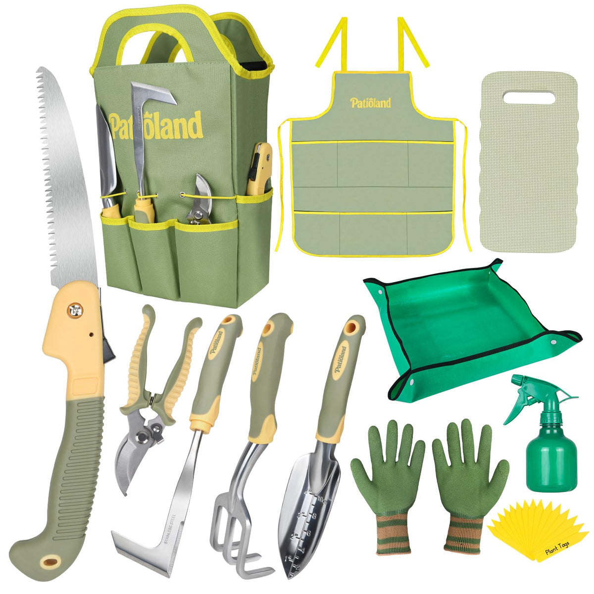 Brown Garden Tool Set 4-Piece, Trowel, Fork, Pruning Shear&Gloves