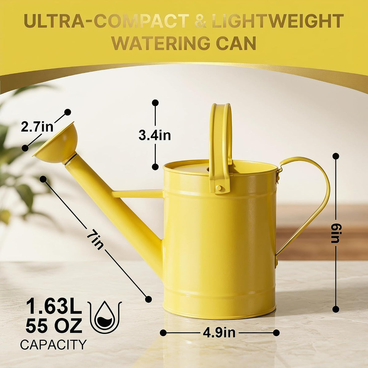DUSVALLY Metal Watering Can, 55 oz Outdoor Plant Watering Can, Yellow