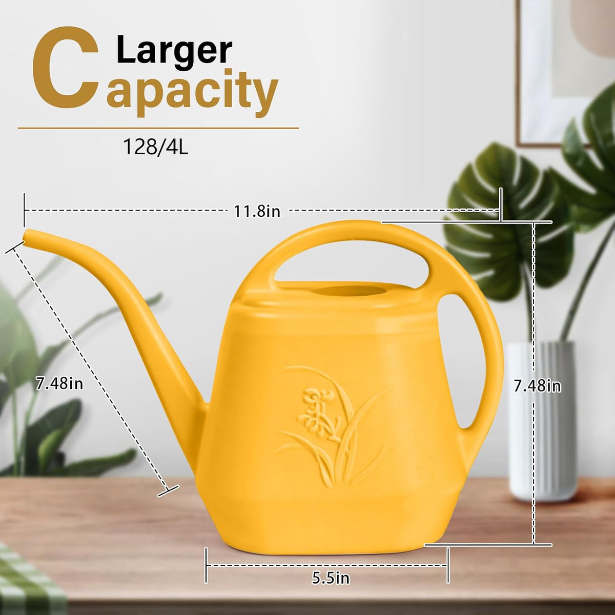 Watering Can - for Home Plant Garden Grip - 1 Gallon - Orange