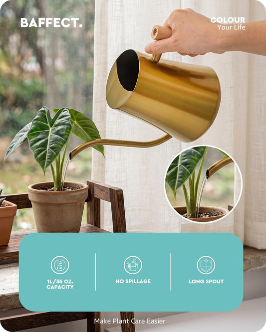 Baffect Indoor Watering Can for House Plant & Small Bonsai (1L, Brass Gold)