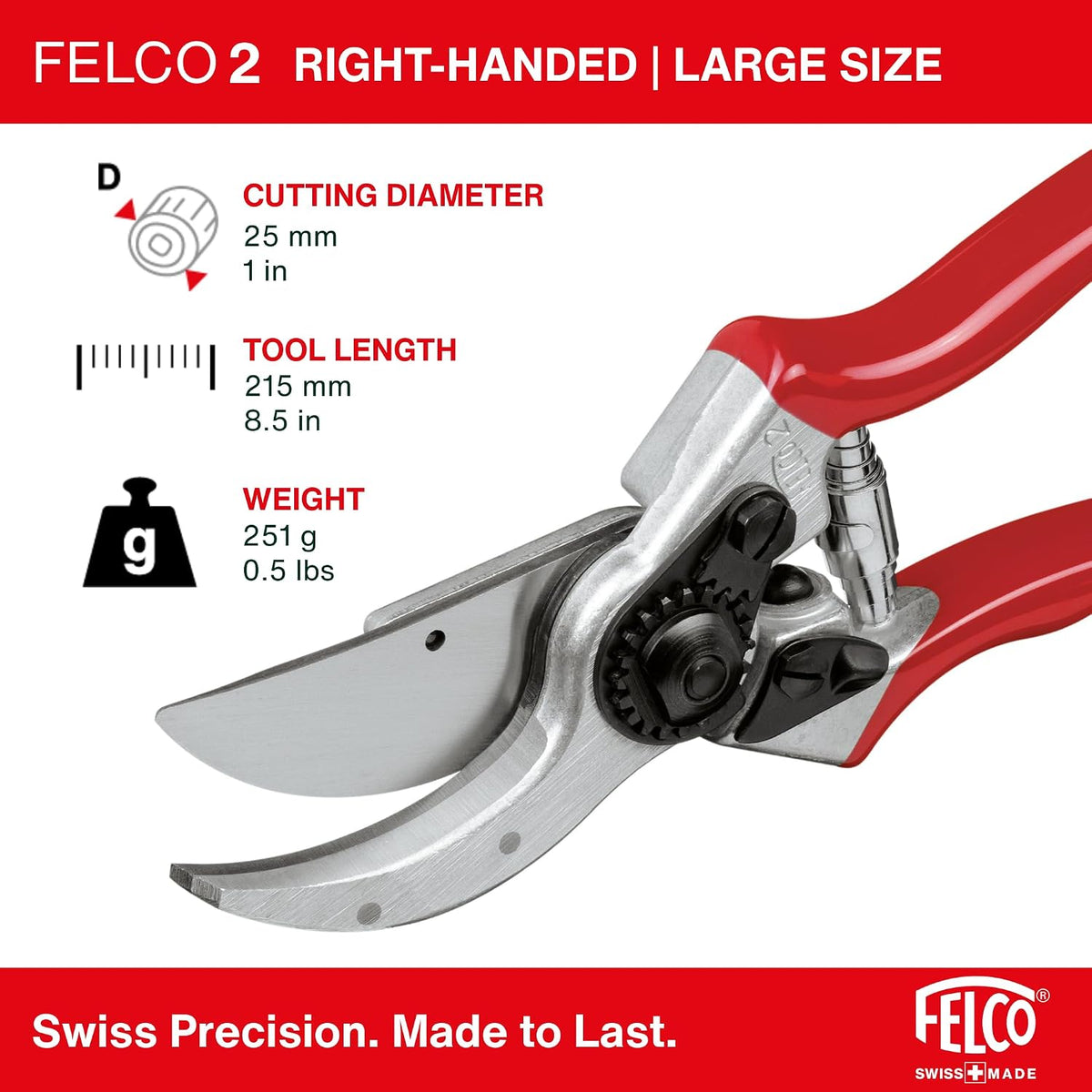 Felco F2 Pruning Shears – 9.25" Swiss-Made Garden Clippers for Professional Pruning | Hand Pruners for Gardening | Garden Tool Cutter with Precision Bypass Blade, Aluminum Body, Replaceable Parts
