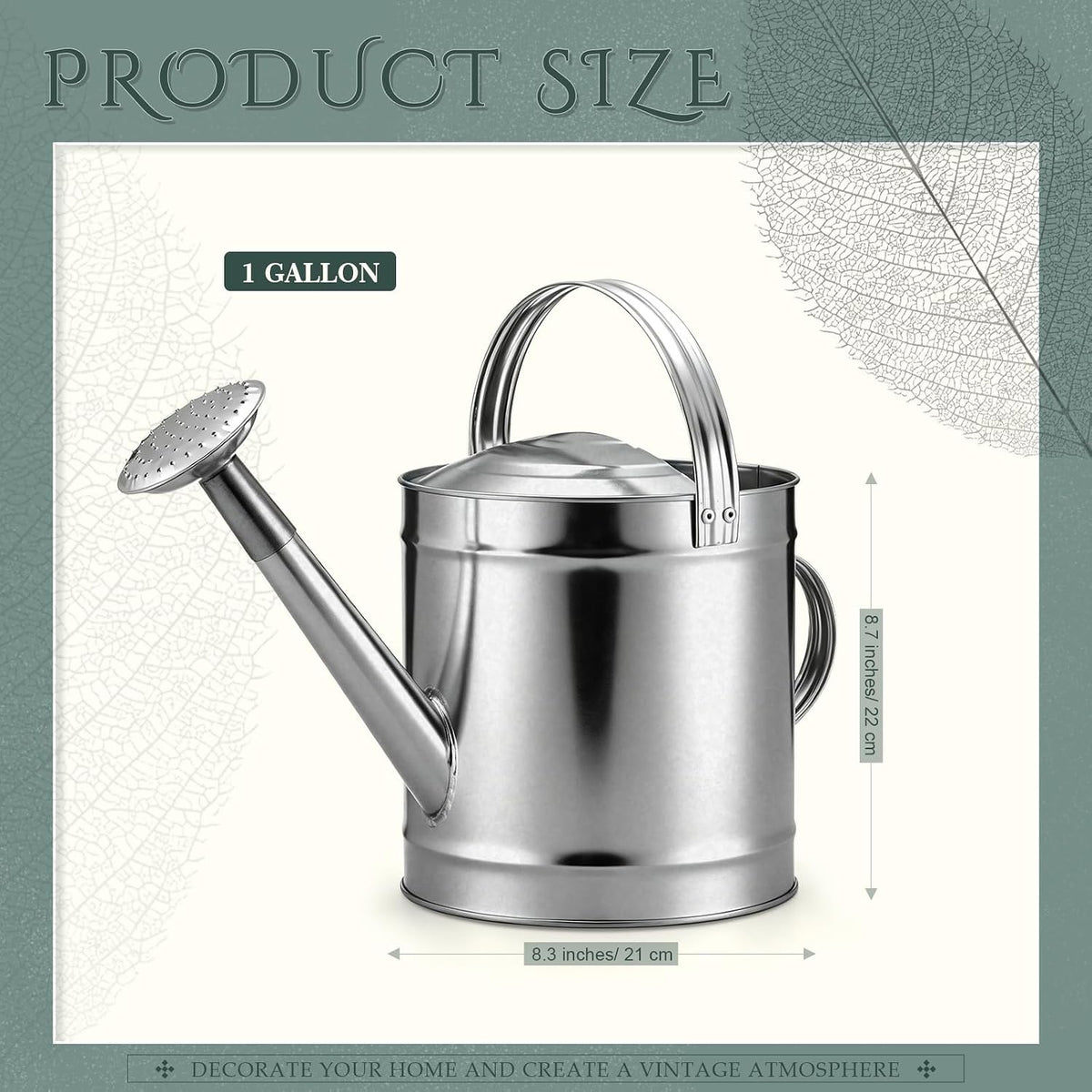 Geetery 1 Gallon Galvanized Metal Watering Can, Removable Spout, Silver
