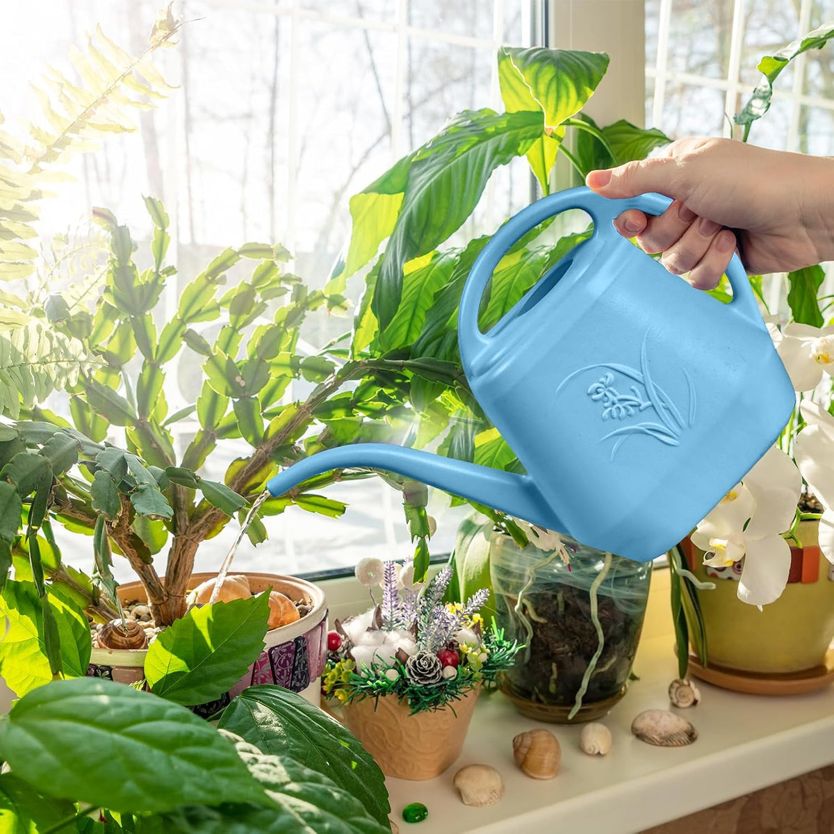 Watering Can - for Home Plant Garden - 1 Gallon Hand - Sky Blue