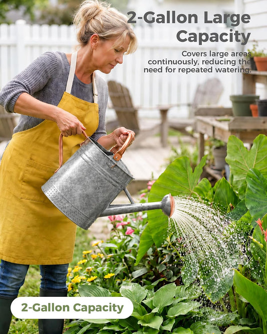 Bamworld Outdoor Watering Can Dual Handle Removable Nozzle 2 Gallon Silver