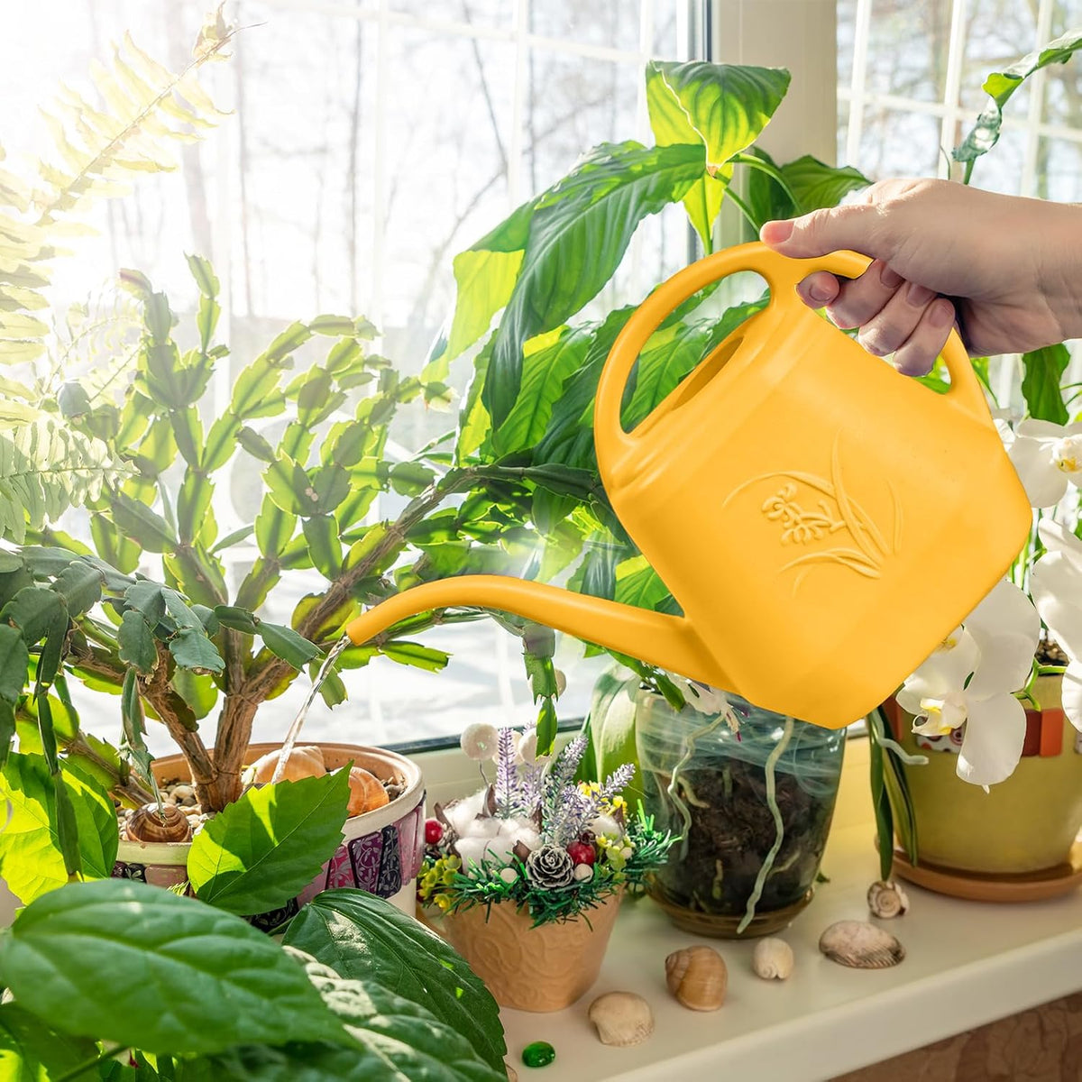 Watering Can - for Home Plant Garden Grip - 1 Gallon - Orange