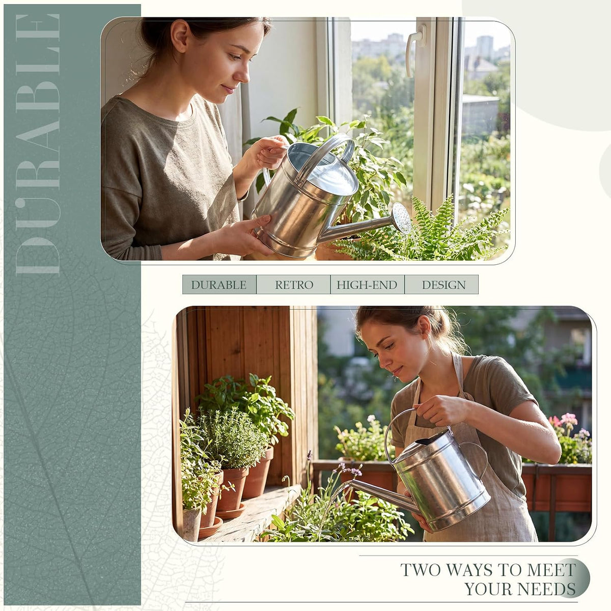 Geetery 1 Gallon Galvanized Metal Watering Can, Removable Spout, Silver