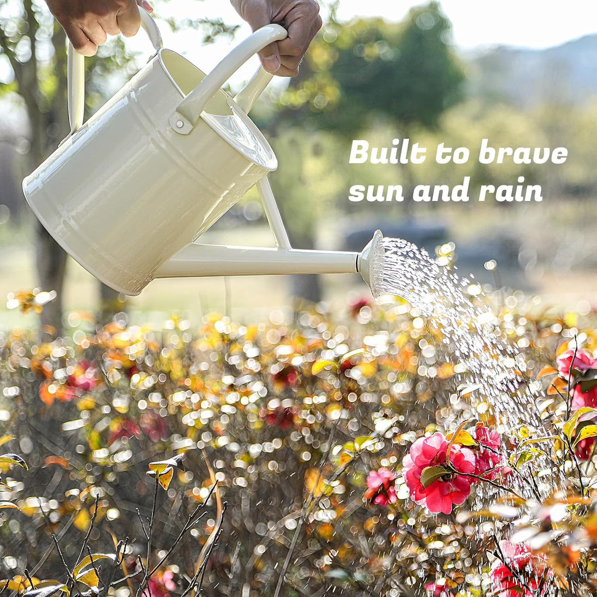 1 Gallon Watering Can for Plants, Watering Cans for Indoor&Outdoor Gardening, Galvanized Steel Watering Pot with Removable Spout, Metal Water Can with Ergonomic Movable Handle(White)