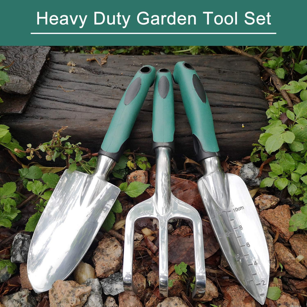 FANHAO Garden Tools Set, 3 Piece Heavy Duty Gardening Tools Cast Aluminum with Soft Rubberized Non-Slip Handle, Durable Garden Hand Tools Garden Gifts for Men Women