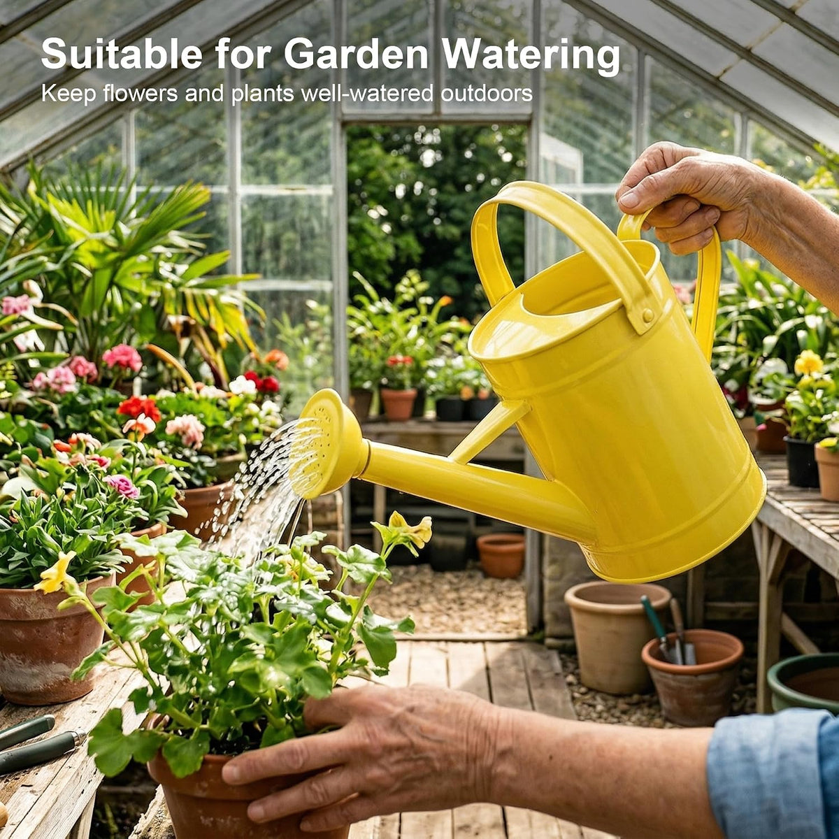 DUSVALLY Metal Watering Can, 55 oz Outdoor Plant Watering Can, Yellow