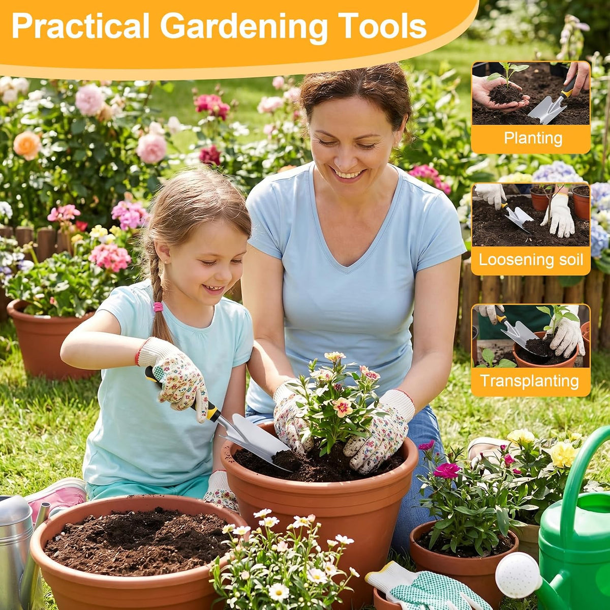 10 Pcs Garden Trowel Set Heavy Duty Garden Shovel Stainless Steel Hand Shovel with PP Rubber Handle for Digging Planting Weeding Transplanting 12.8 x 3.4 Inch