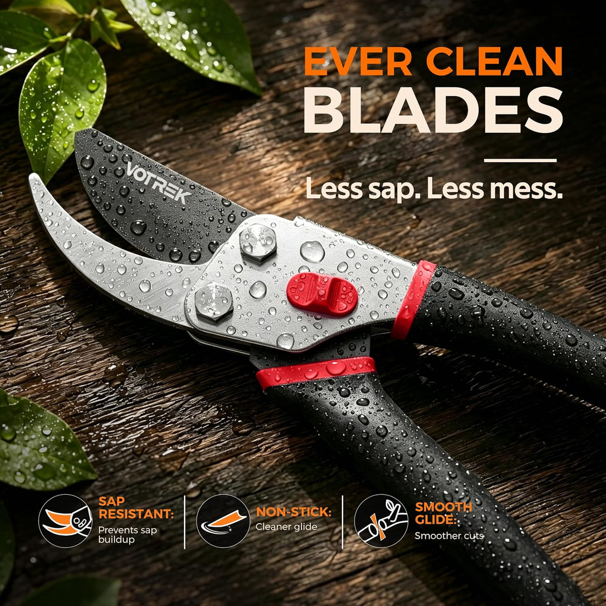 Bypass Pruning Shears, 8.5" Jam-Proof Spring Clippers for branches