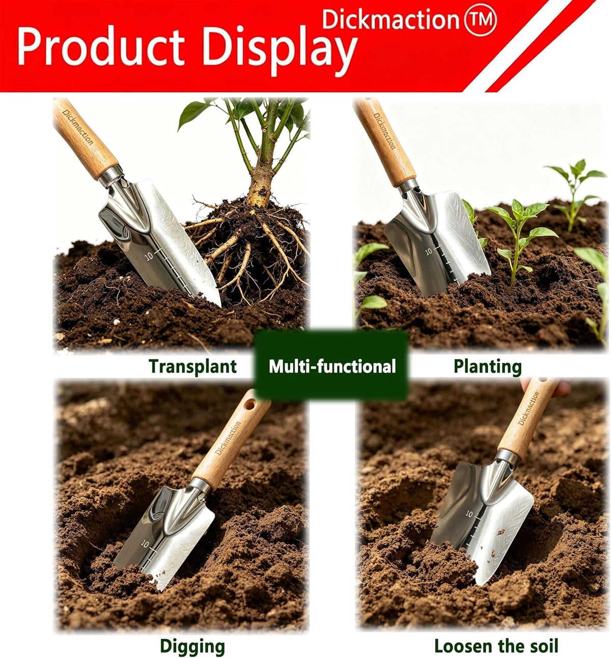 2 Pack Stainless Steel Garden Trowel Set with Marks for Digging Planting