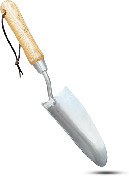 Garden Guru Eco Super Strong Garden Trowel with Ergonomic Wood Handle - 100% Recycled Stainless Steel - Rust Resistant - FSC Certified Wood - Perfect Tool for Gardening Weeding Transplanting & Digging