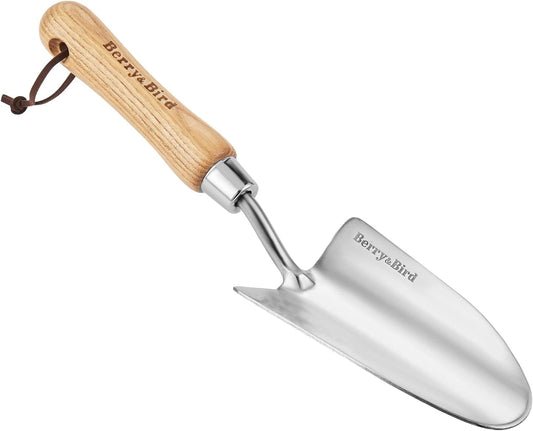 Berry&Bird Stainless Steel Trowel, Garden Small Flower Hand Shovel, Potting Soils Scoop with Wood Handle, Gardening Bonsai Tools for Transplanting Digging Weeding Planting