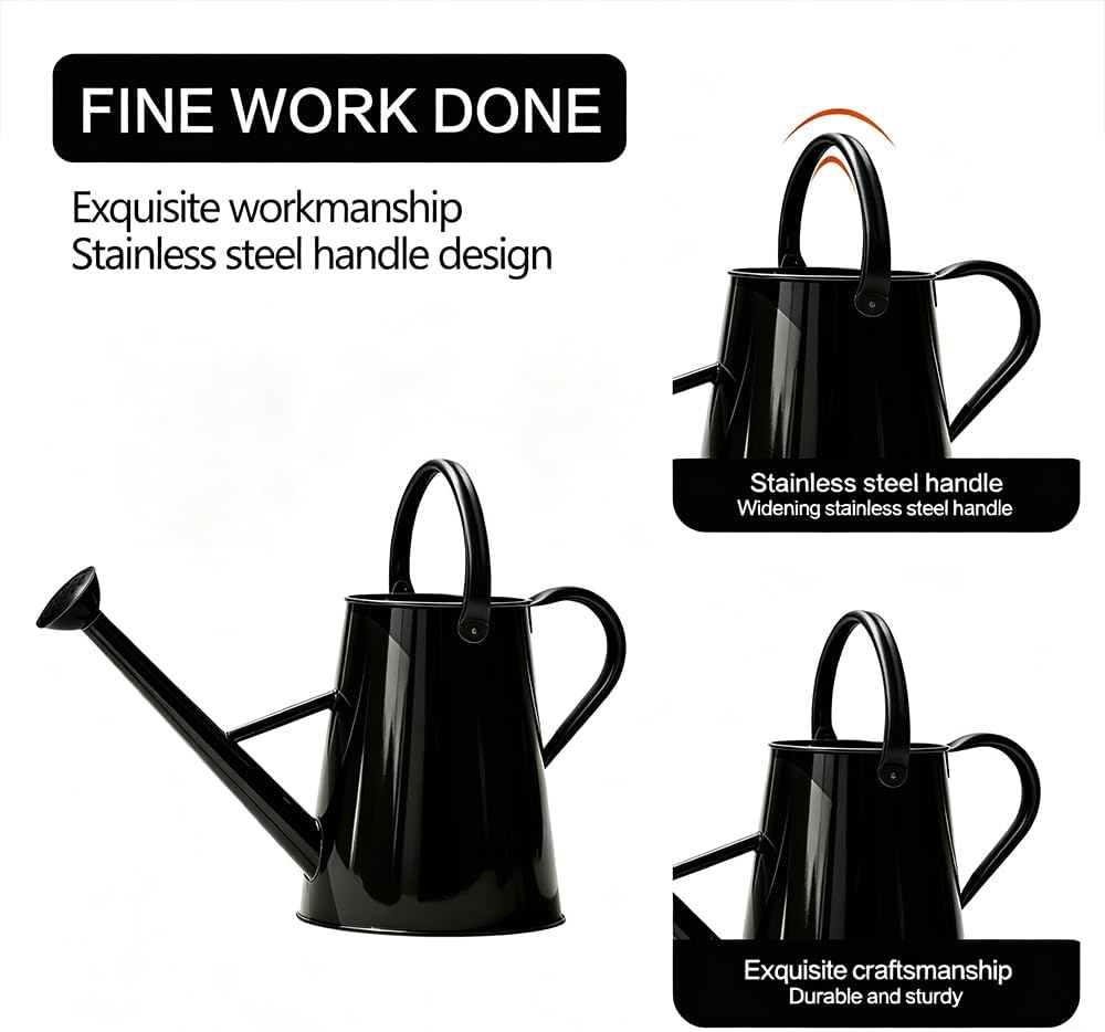 1.5 Gallon Metal Watering Can for Outdoor Plants, Large Watering Can, Black