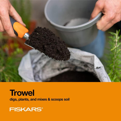 Fiskars 3-Piece Garden Hand Tools Set w/Trowel, Transplanter & Cultivator