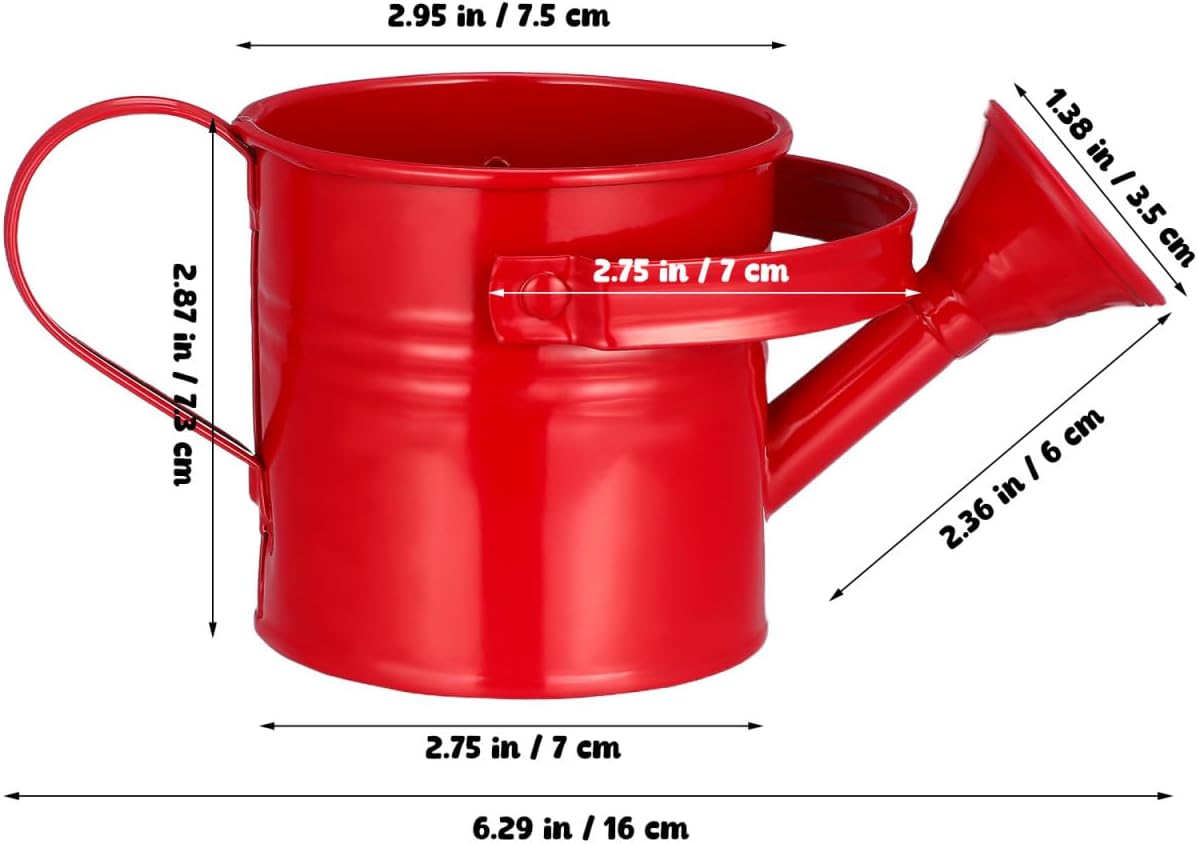 Kids Watering Can Metal Small Watering Can for Indoor Plants, Iron Mini Water Bottle for Garden Yarde Home Plants Flower Bonsai Pots (Red and Light, 2PCS)