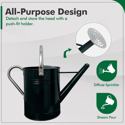 Galvanized Iron Watering Can for Indoor Plants, DIY Watering Cans for House Plant Garden Flower, Long Spout Water Can for Outdoor Watering Plants 6.44L 1.7Gallon (Dark Green)