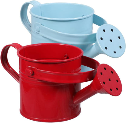 Kids Watering Can Metal Small Watering Can for Indoor Plants, Iron Mini Water Bottle for Garden Yarde Home Plants Flower Bonsai Pots (Red and Light, 2PCS)