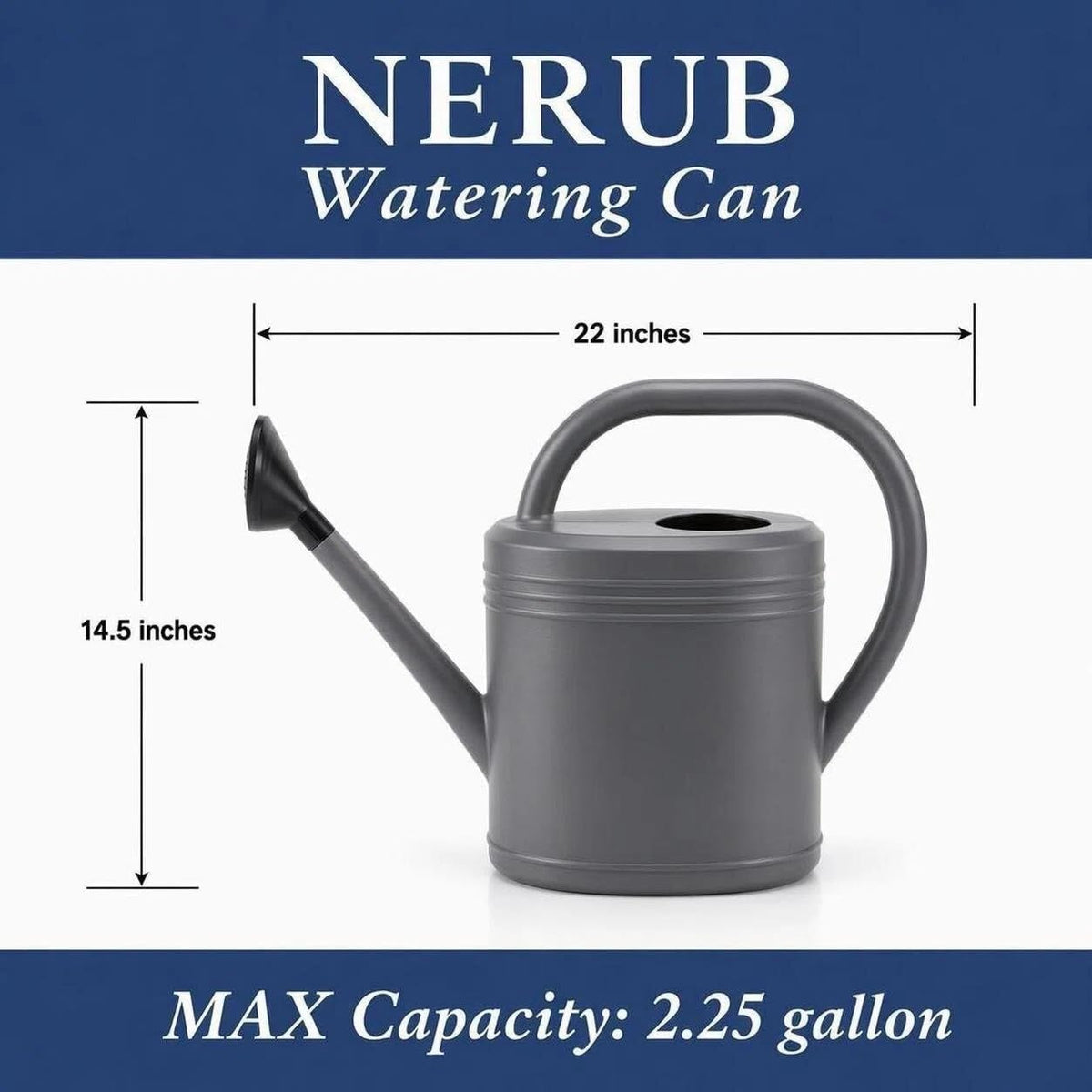NERUB 2 Gallon Watering Can for Outdoor Plants, Large Garden Watering Can with Long Spout and Removable Stainless Steel Sprinkler Head, Plastic Water Can for Patio, Greenhouse and Flowers